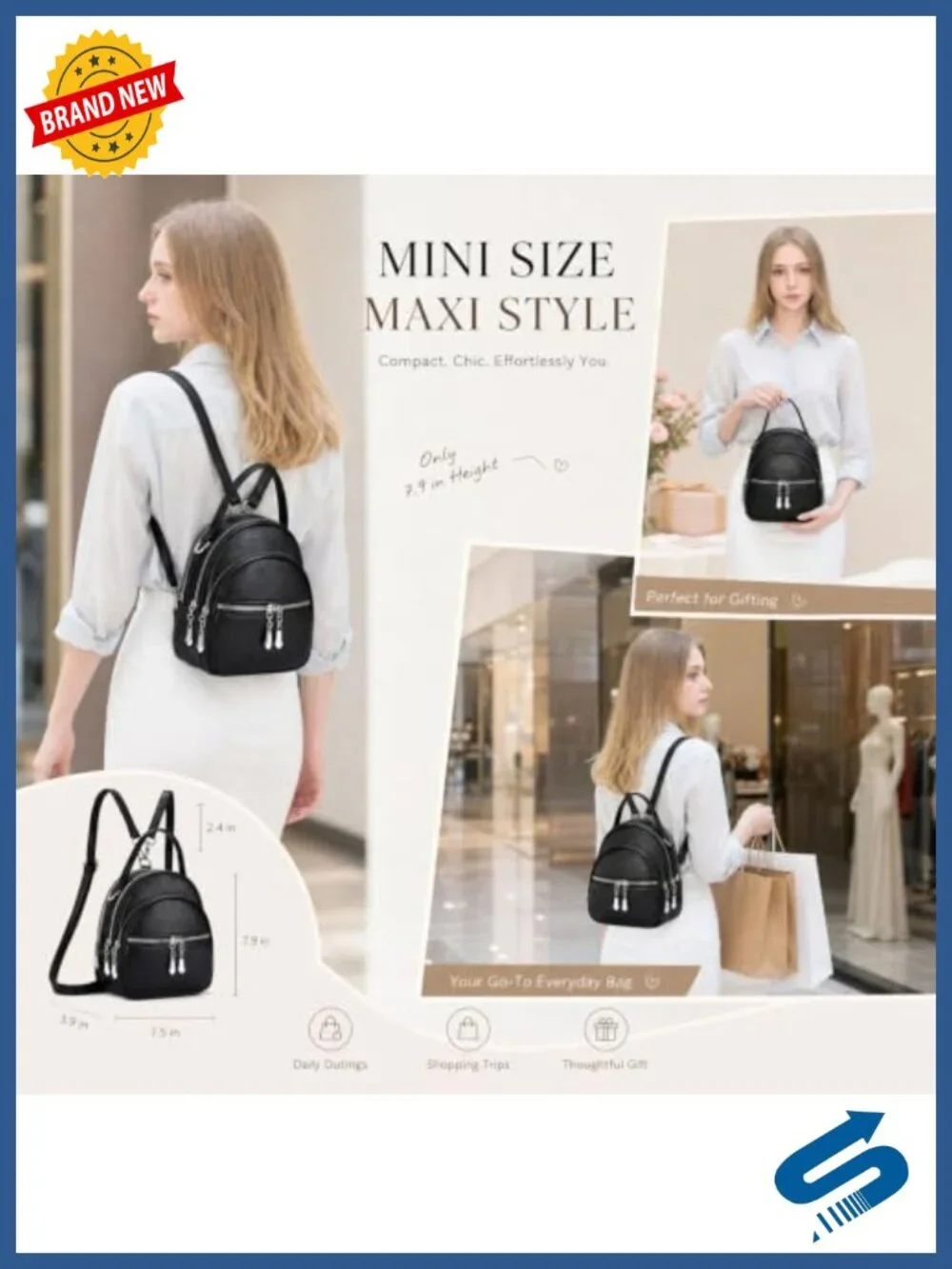 Convertible PU Leather Backpack Purse with Detachable Strap